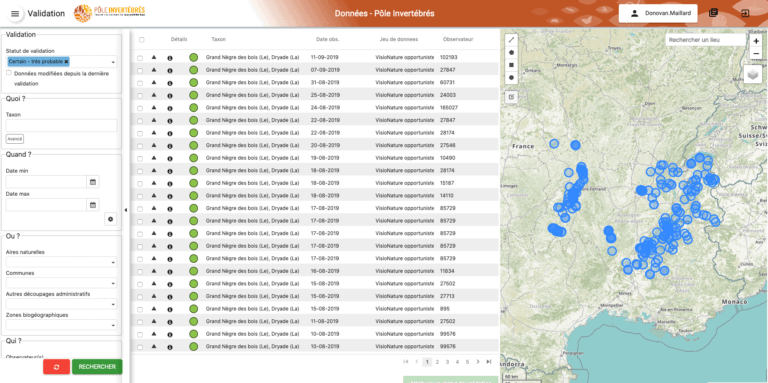 GeoNature validation - Pôle Invertébrés Auvergne-Rhône-Alpes