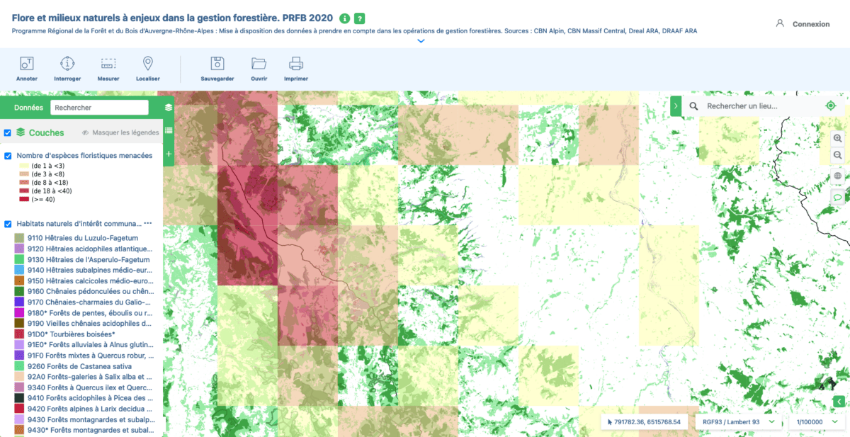 Illustration de l'outil cartographique de la DREAL Auvergne-Rhône-Alpes au service des forestiers engagés pour la biodiversité.