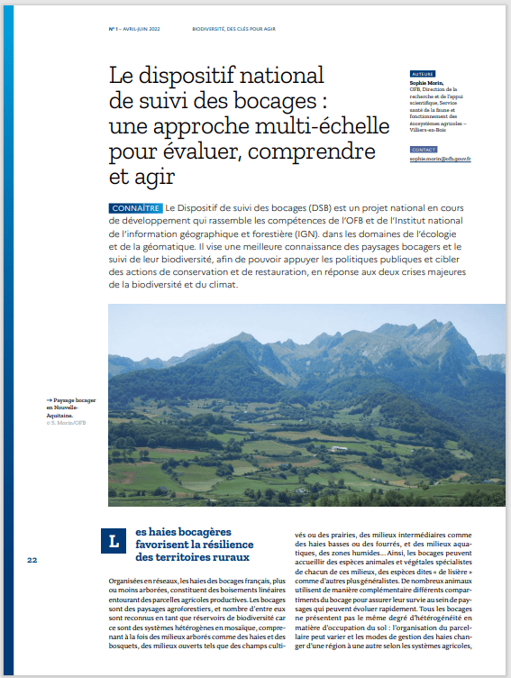 Page de garde num1 Biodiversité des clés pour agir Dossier sur le dispositif de suivi des bocages