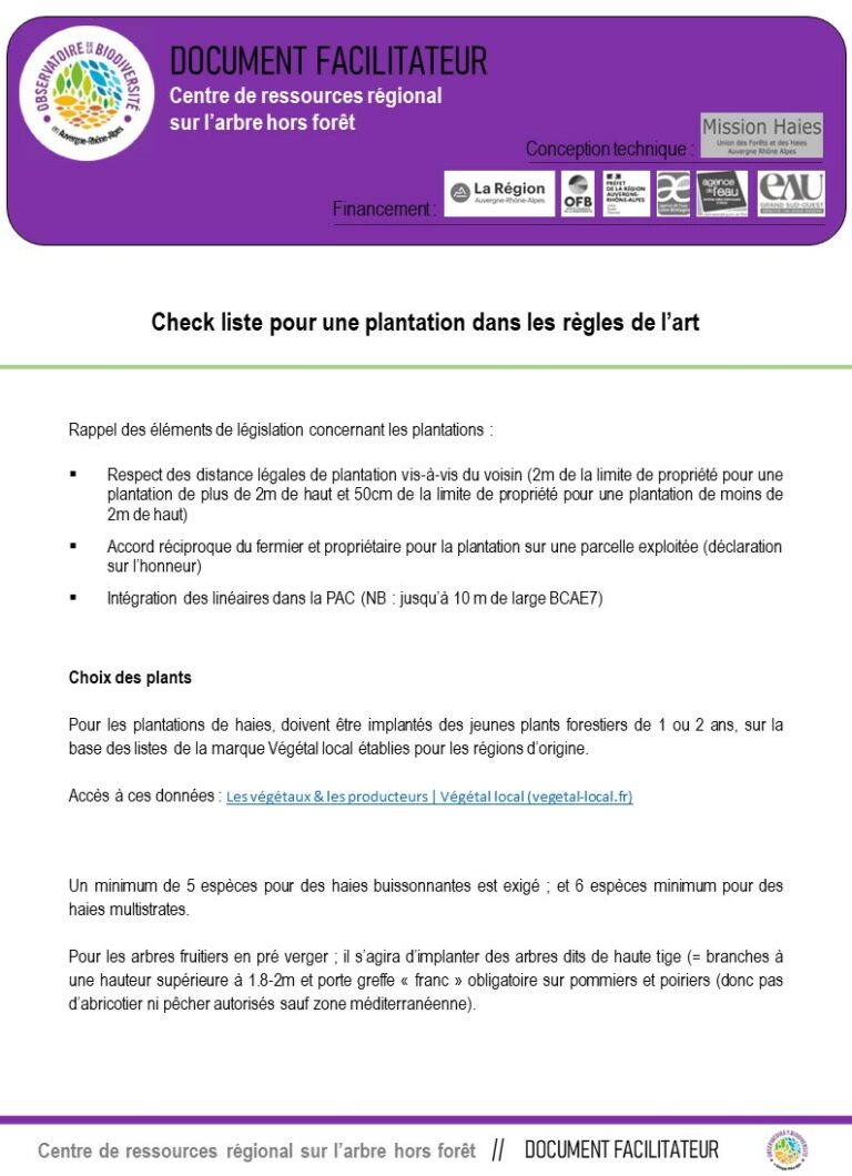 Page de garde de la check liste pour une plantation dans les règles de l'art