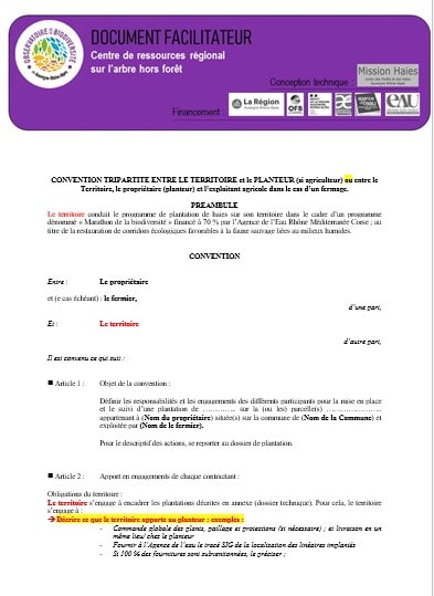 Page de garde d'un exemple de convention tri partite de plantation