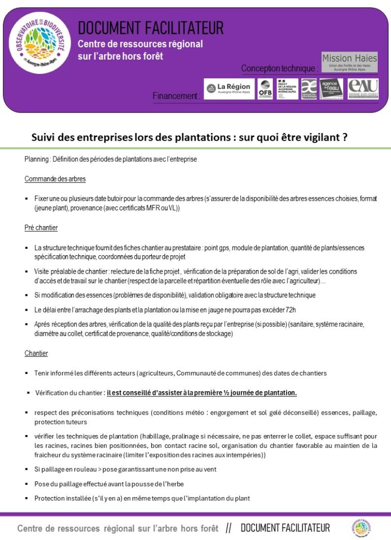Page de garde de la fiche conseil sur le suivi d'une entreprise de plantation