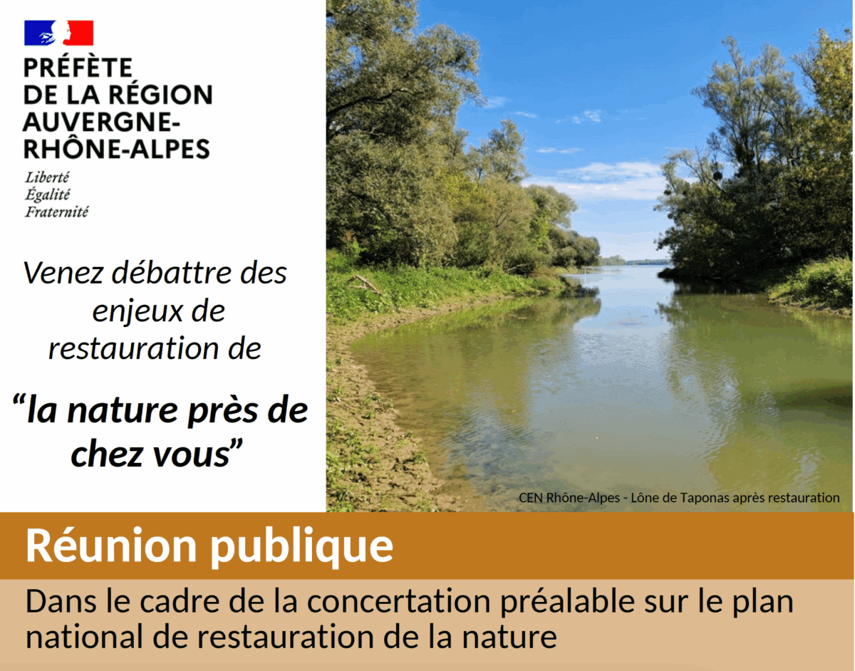 Affiche débat public : enjeux de restauration de la"nature près de chez vous"