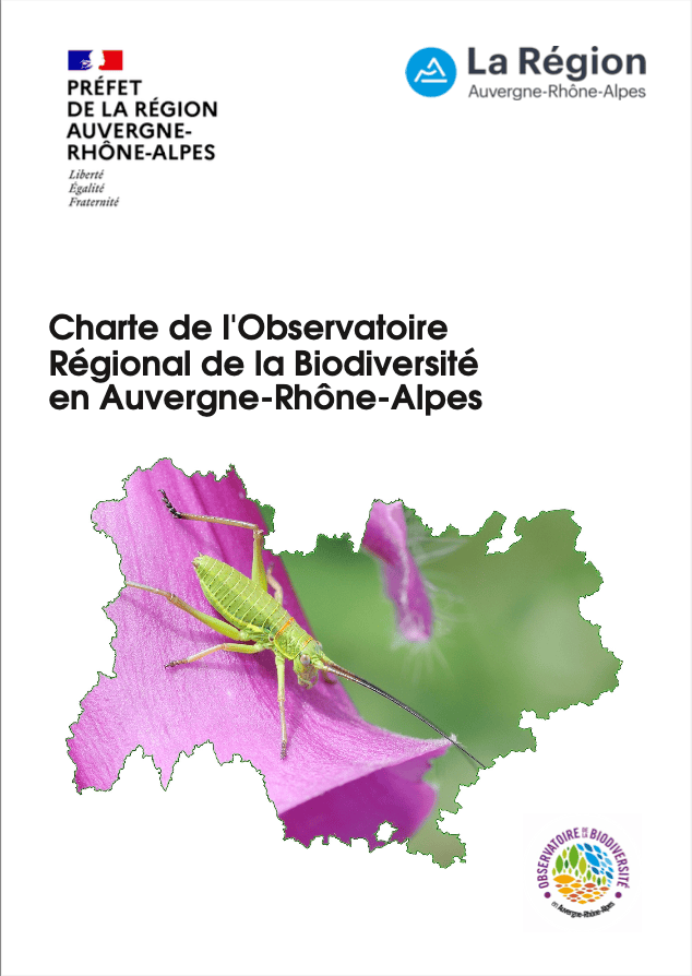 Illustration - Page de couverture de la charte de l'Observatoire de la Biodiversité en Auvergne-Rhône-Alpes.