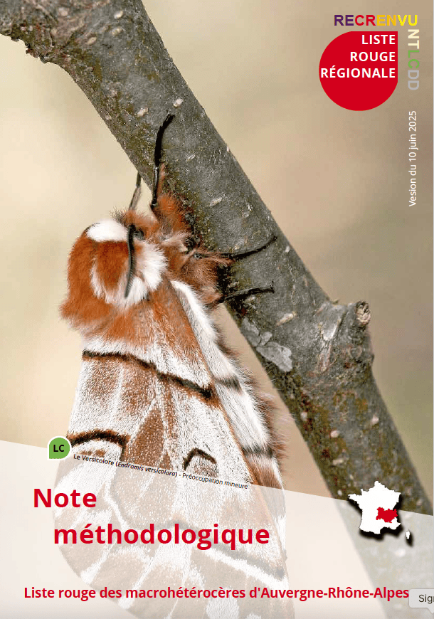 Page de couverture de la note méthodologique de la liste rouge régionale des lépidoptères macrohétérocères en Auvergne-Rhône-Alpes
